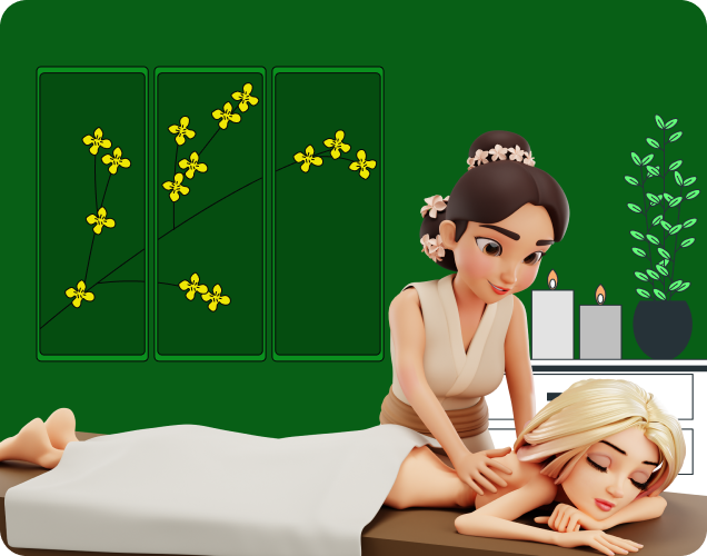Thai massage therapist giving treatment